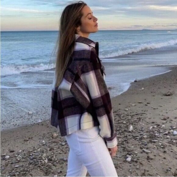 Zara Jackets & Blazers - Zara Purple Check Plaid Wool Blend Overshirt Shacket Jacket